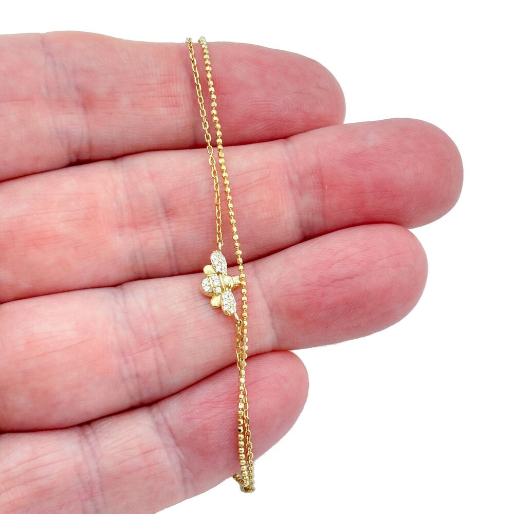 Vintage Gold-Tone Sterling Silver 925 Cubic Zirconia Bee Anklet 8.5"-9.5"